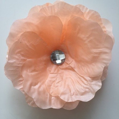 Fleur artificielle  en tissu peche  et strass 90mm