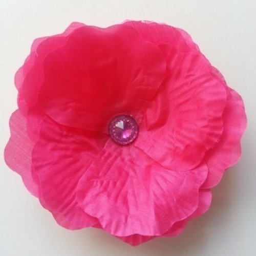 Fleur artificielle  en tissu rose fuchsia   et strass 90mm
