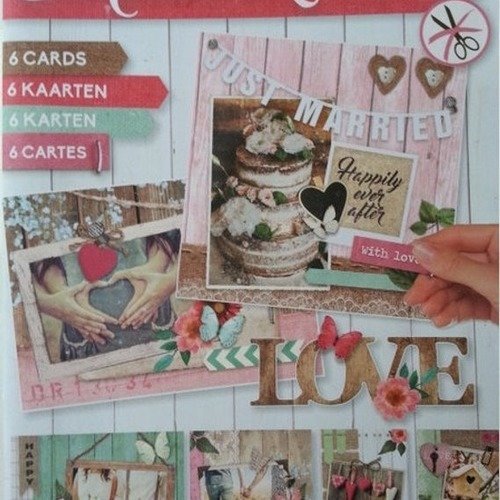 Bloc de 6 cartes prédécoupées motif "amour , mariage "