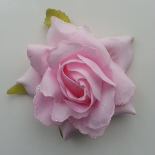 Rose en tissu pailletée rose  80mm