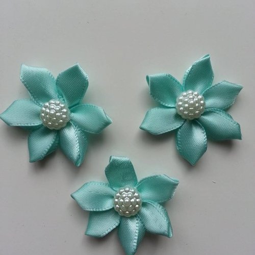  lot de 3 appliques ruban fleur avec centre 35mm vert pastel