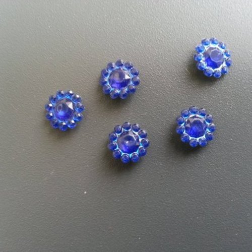 Lot de 5  strass ronds  12mm  bleu foncé