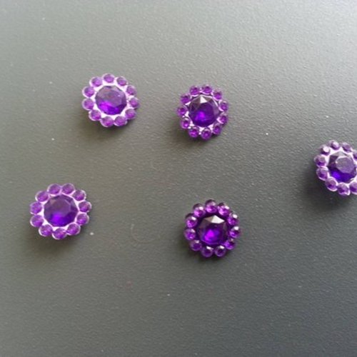 Lot de 5  strass ronds  12mm  violet