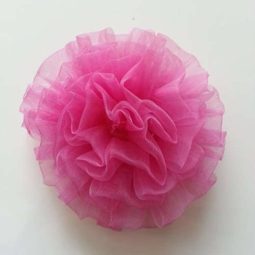 Fleur pompon en organza rose 80mm