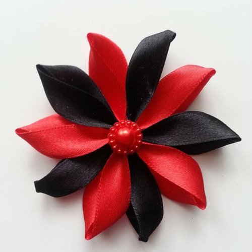 Fleur de satin bicolore 7,5cm rouge et noir