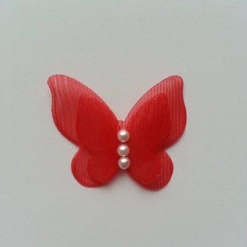 Double papillon voile et perle 45mm rouge