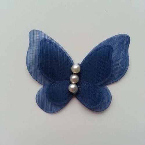 Double papillon voile et perle 45mm bleu marine