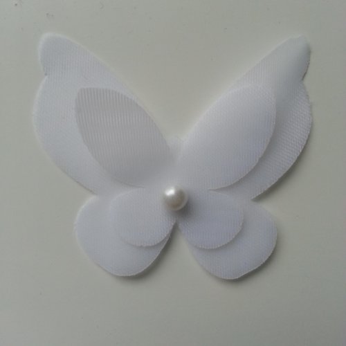 Double papillon voile et perle 60*50mm blanc