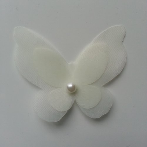 Double papillon voile et perle 60*50mm ivoire