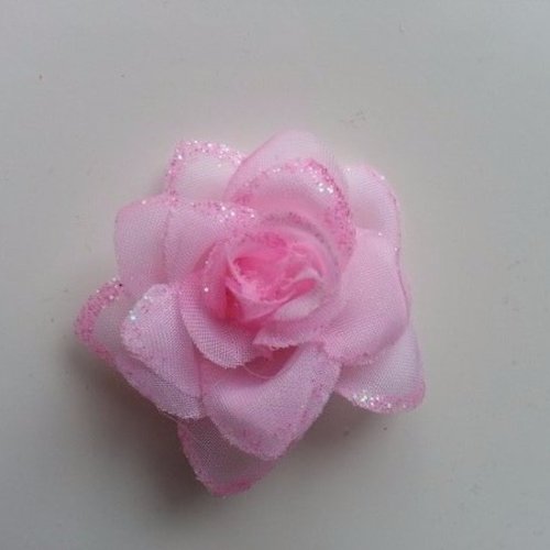 Fleur  en tissu pailletée  rose   50mm