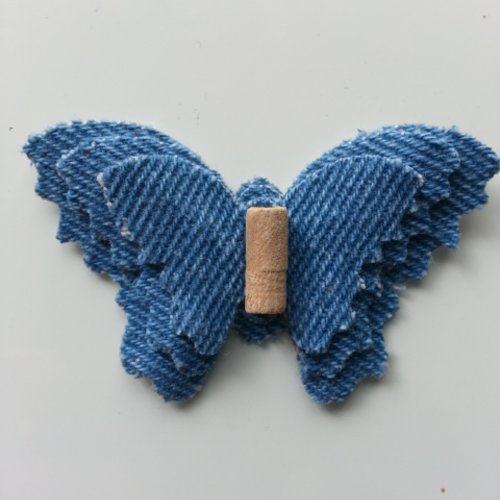 Triple papillon en jean bleu moyen 60*40mm