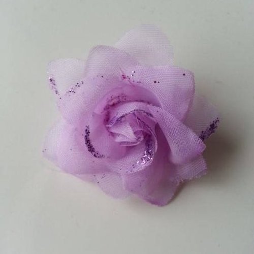 Fleur  en tissu pailletée  mauve 50mm