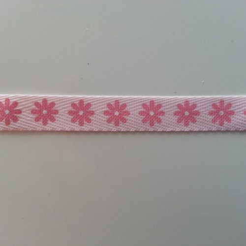 1 metre  de ruban gros grain rose motif fleur  10mm