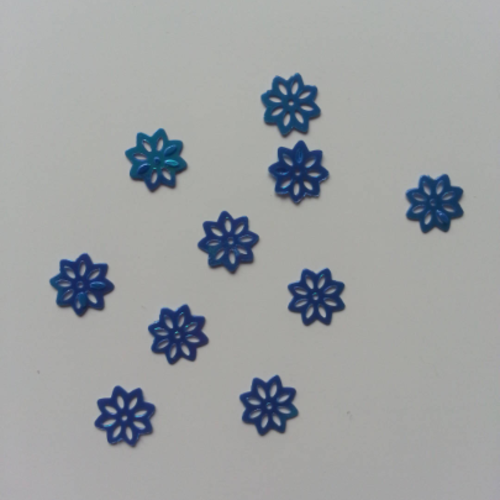 Lot de 10 sequins fleurs 10 mm bleu foncé