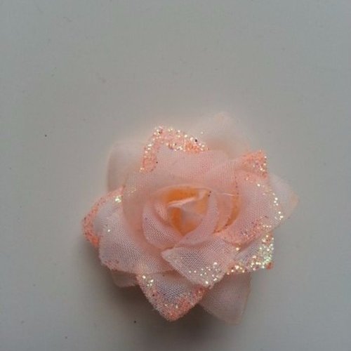 Fleur  en tissu pailletée  pêche 50mm