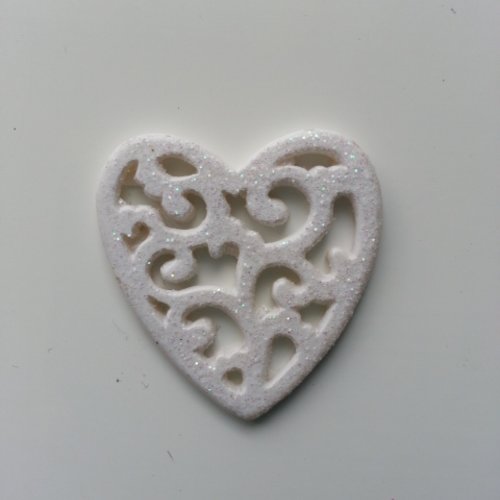 Coeur en resine pailletée blanc 35mm
