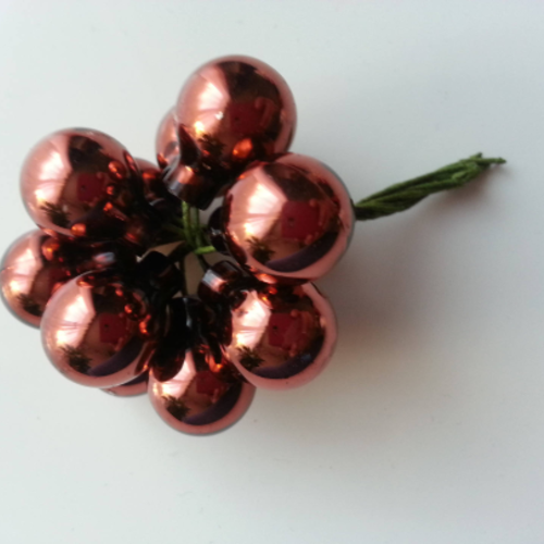 Bouquet de 10 mini boules de noel sur tige marron