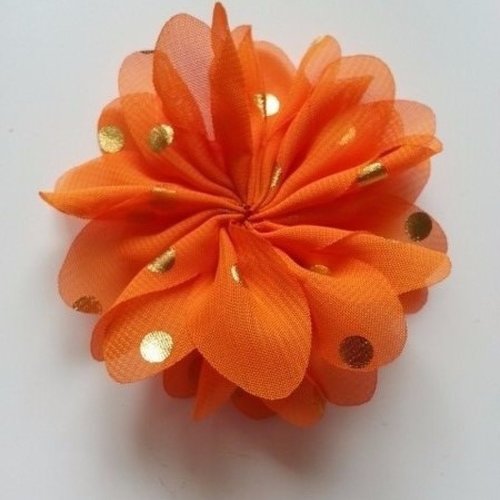 Fleur  à pois doré    orange 80mm