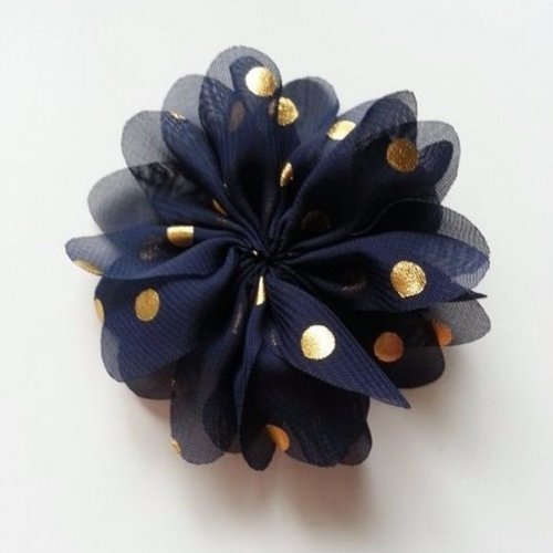 Fleur  à pois doré   bleu marine 80mm
