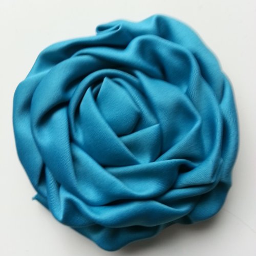 Fleur satin chiffonnée  bleu vert  80mm