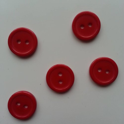 Un tres joli lot de 5 boutons ronds rouge  15mm 
