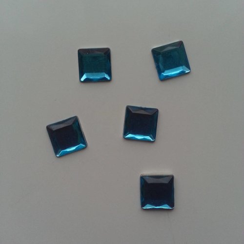 Lot de  5 strass   carrés  10mm  bleu turquoise 