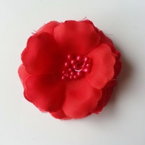 Fleur tissu et pistils rouge   60mm