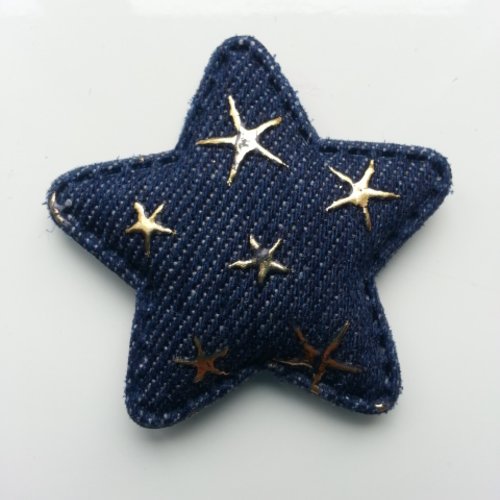 Étoile matelassée en jean foncé avec motif étoiles dorées 50mm