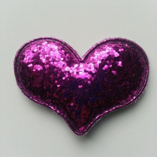 Applique coeur pailleté 60*45mm violet 