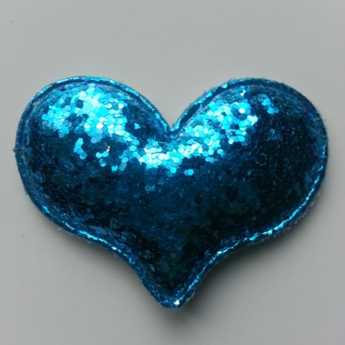 Applique coeur pailleté 60*45mm bleu turquoise