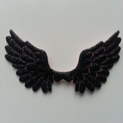 Applique ailes d'ange en tisu pailleté  65*35mm noir