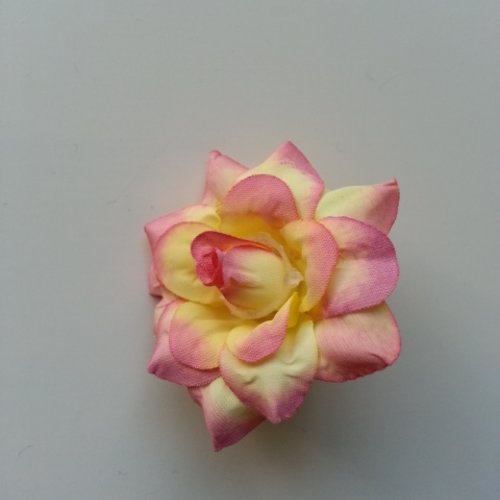 Fleur en tissu de 40mm rose et jaune