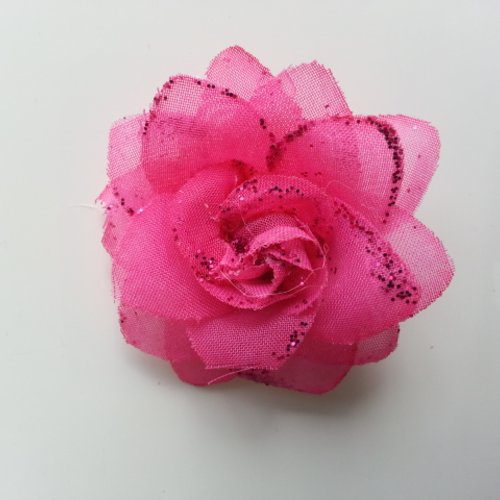 Fleur  en tissu pailletée  rose fuchsia  50mm