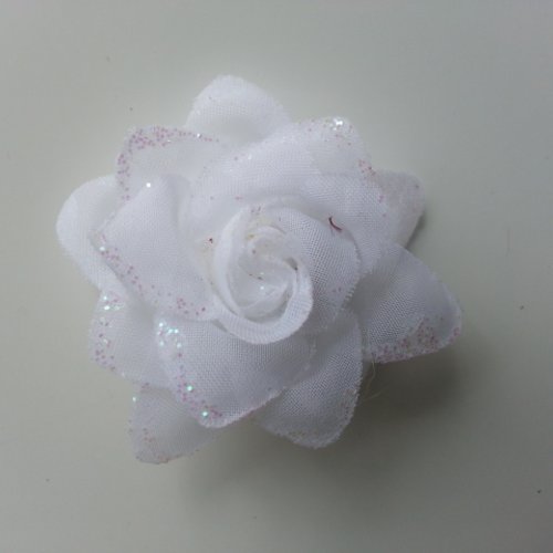 Fleur  en tissu pailletée  blanc 50mm