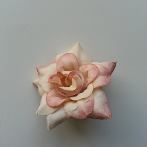 Fleur en tissu de 40mm ivoire et vieux rose