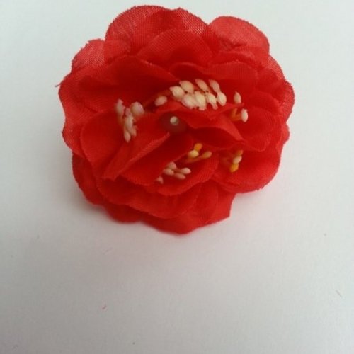 Fleur en tissu et pistil rouge 50mm