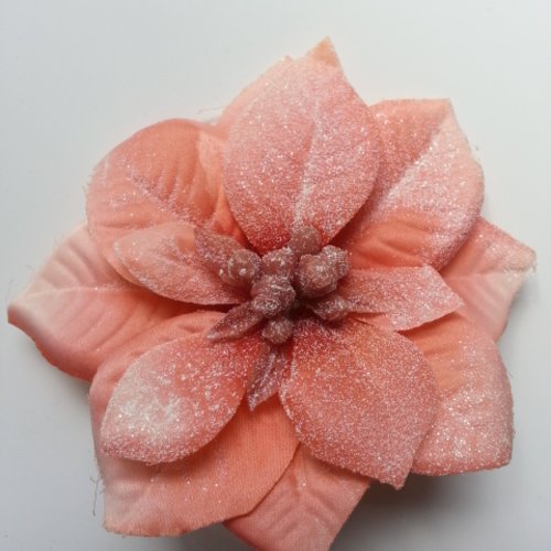 Fleur artificielle en tissu peche saumon effet neige  10,5cm