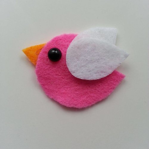 Petit oiseau en feutrine rose et blanc   45**35mm