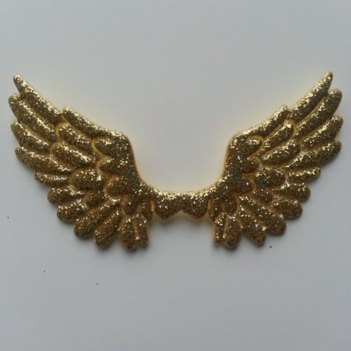 Applique ailes d'ange en tisu pailleté  65*35mm doré, or