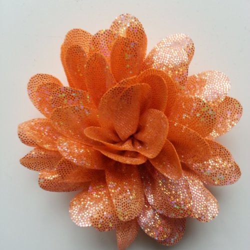 Fleur en tissu brillant 80mm argent et orange