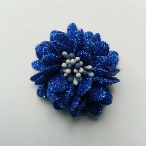 Fleur en tissu pailleté et pistils 40mm bleu, roi, royal