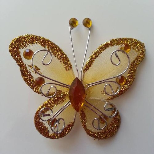 Papillon strass et paillettes 50*50mm doré, or