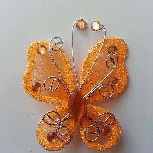 Papillon strass et paillettes 50*50mm orange
