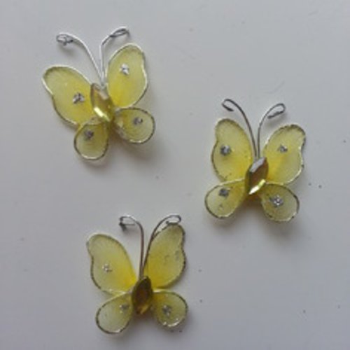 3 minis papillon en voile jaune et argent