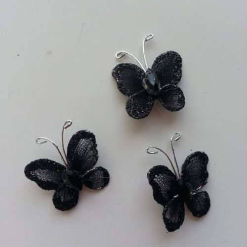 Lot de 3 minis papillons pailletés noir 25mm