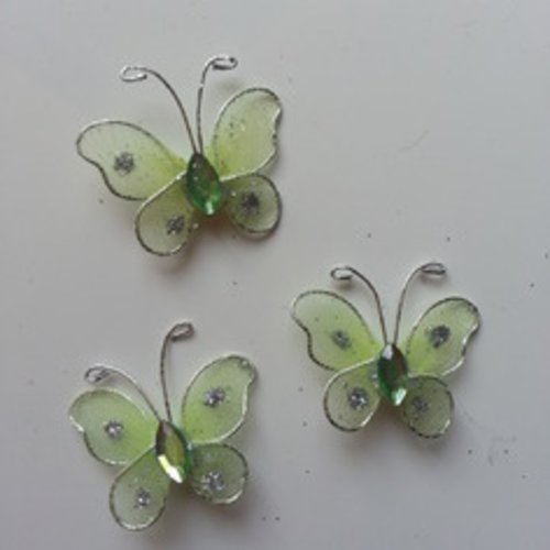 3 minis papillon en voile vert et argent