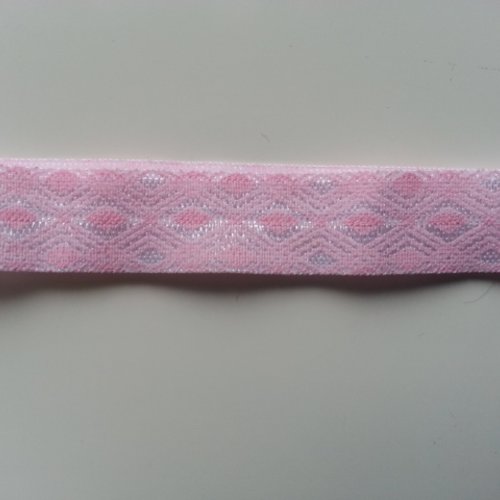 Bandeau cheveux  elastique extensible  de couleur rose et blanc à motif