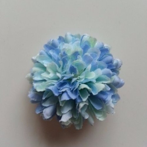 Fleur  en tissu pompon 50mm bleue et verte