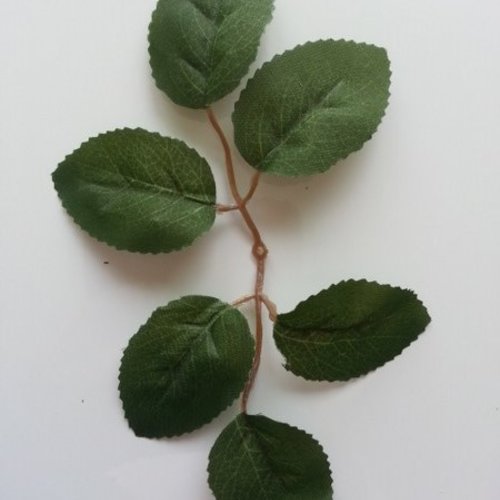 Double tige de 6 feuilles de rose artificielles vertes pour création de fleurs artificielles