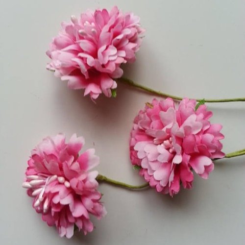 Lot de 3 fleurs artificielles en tissu et pistils rose